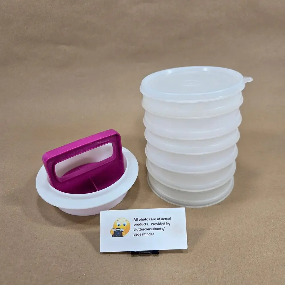Tupperware Large 5' Hamburger Patty Press w/ 6 Keepers #1927